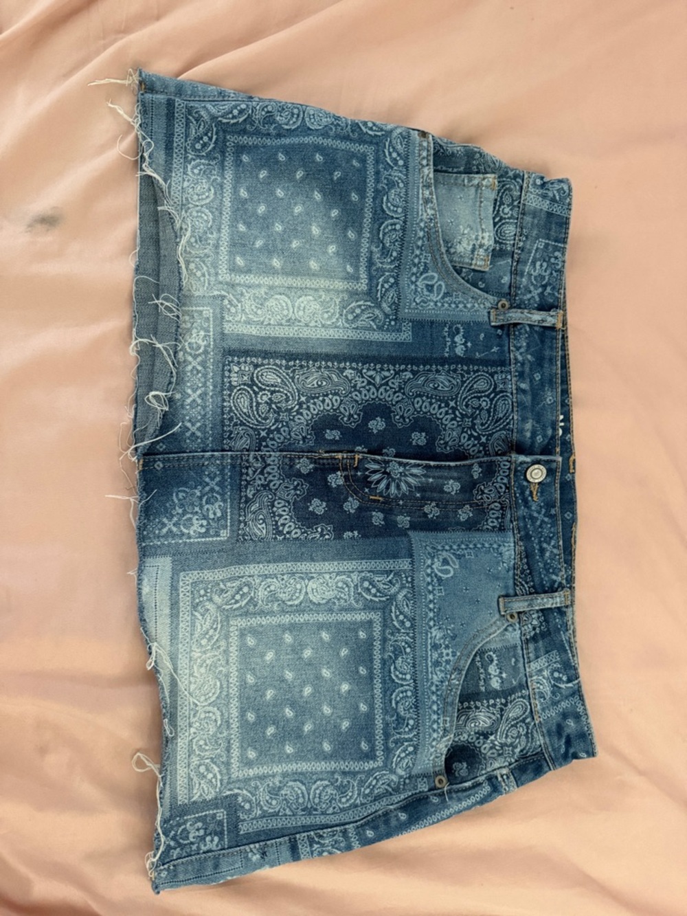 Bandana-Print Denim Skirt - Blue